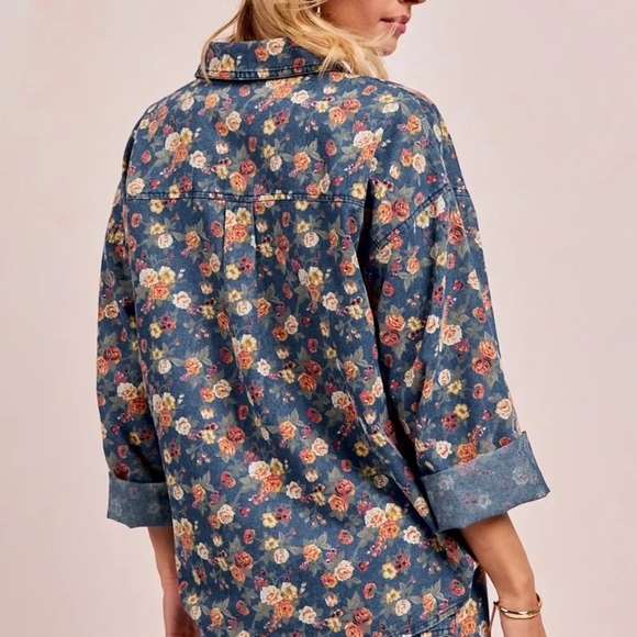 BiBi Washed Florla Print Denim Jacket - Picture 3 of 4